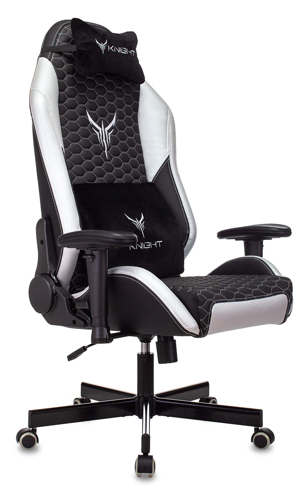 Кресло игровое Knight Neon черный/серебряный соты эко.кожа с подголов. крестовина металл
