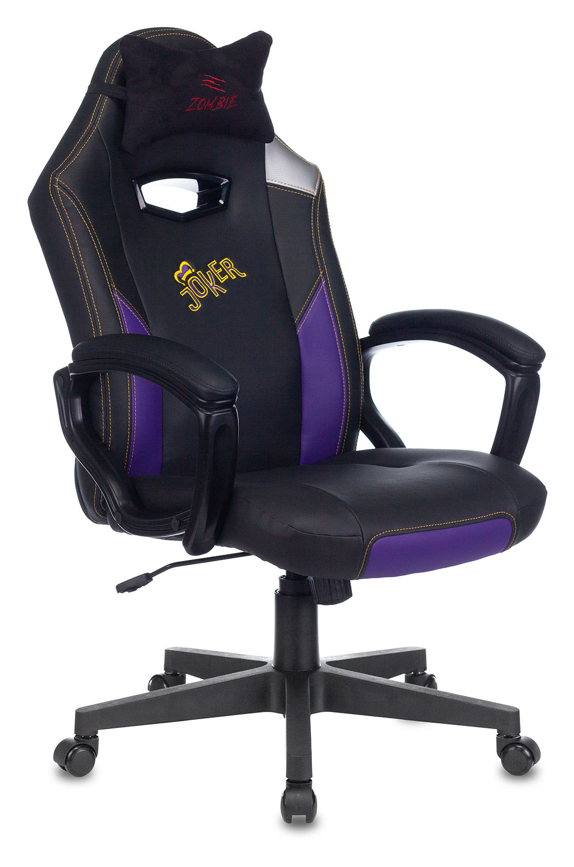 Кресло игровое Zombie HERO JOKER черный/фиолетовый эко.кожа с подголов. крестовина пластик