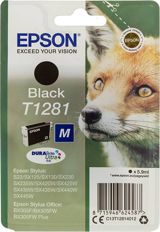 Картридж струйный Epson T1281 C13T12814012 черный (5.9мл) для Epson S22/SX125