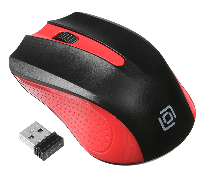 Мышь Оклик 485MW черный/красный оптическая (1200dpi) беспроводная USB (2but)