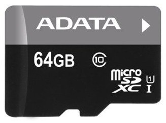 Флеш карта microSDHC 64Gb Class10 A-Data AUSDX64GUICL10-RA1 + adapter