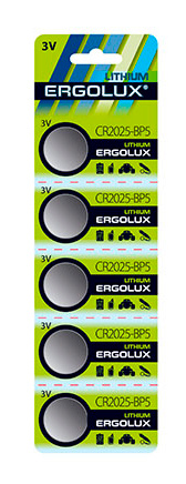 Батарея Ergolux Lithium CR2032-BP5 CR2032 200mAh (5шт) блистер