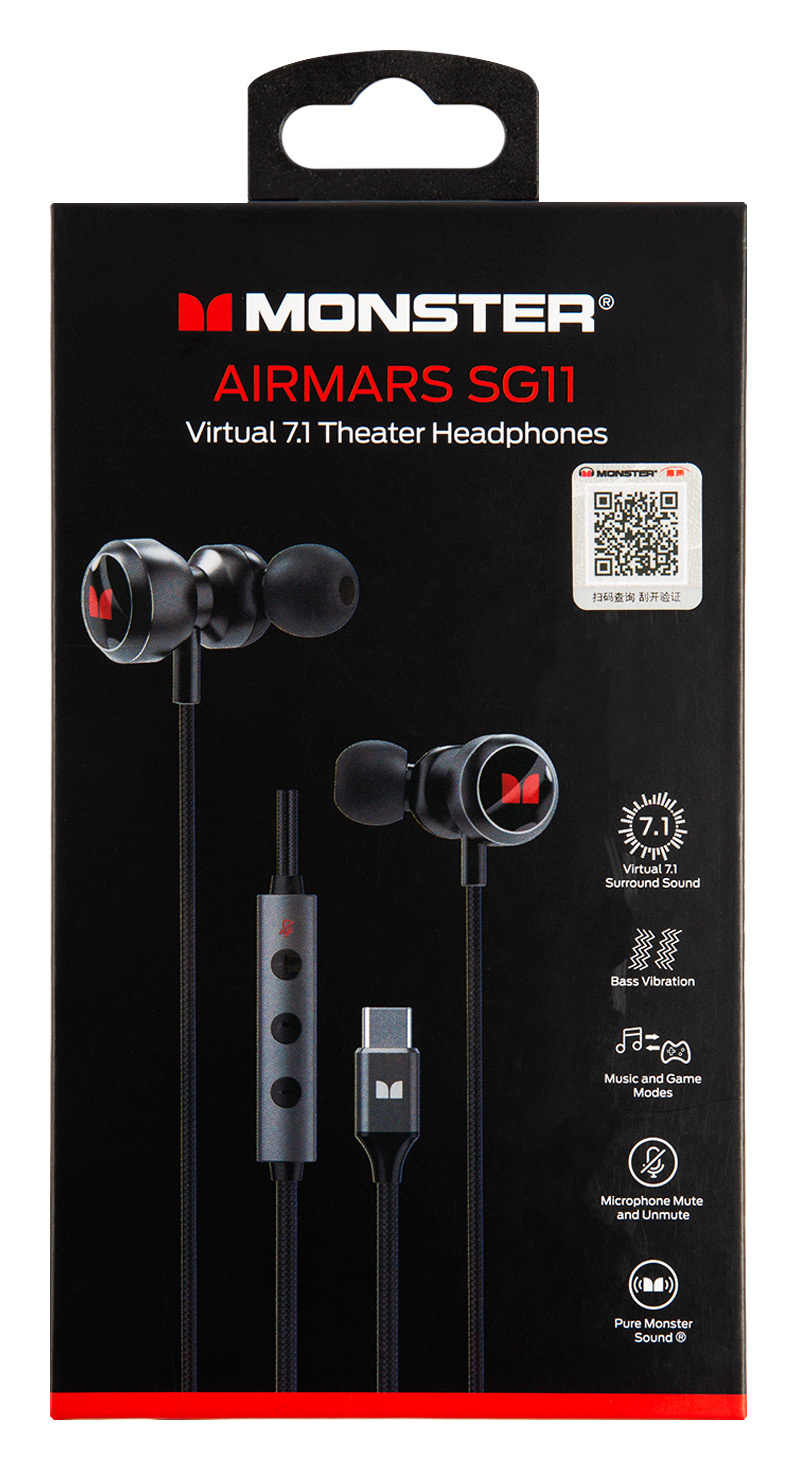 Гарнитура вкладыши Redline Monster Airmars SG-11 1.2м черный проводные в ушной раковине (УТ000028710)