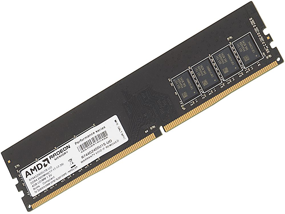 Память DDR4 4Gb 2400MHz AMD R744G2400U1S-UO OEM PC4-19200 CL17 DIMM 288-pin 1.2В