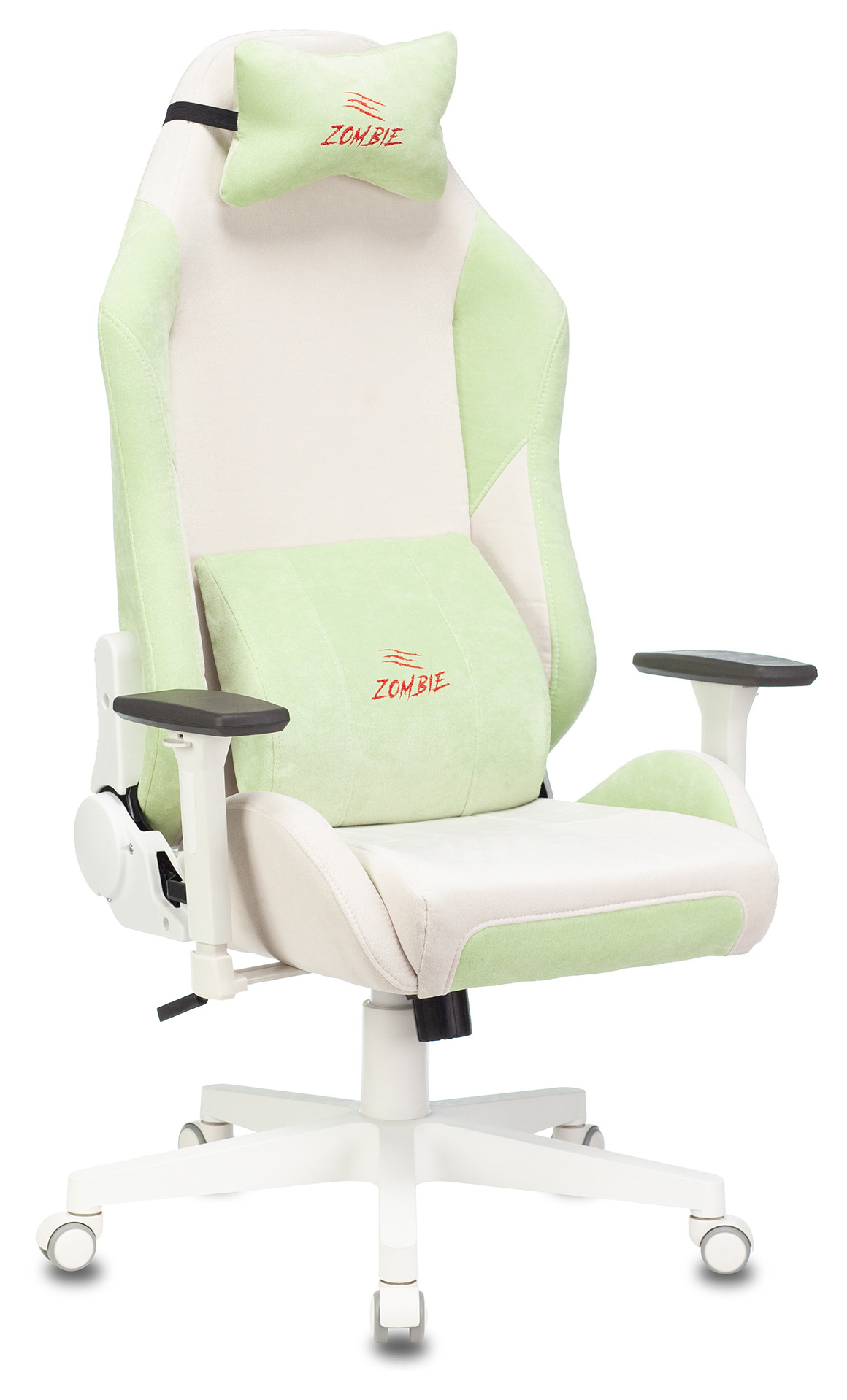 Кресло игровое Zombie EPIC PRO Fabric белый/зеленый с подголов. крестовина пластик пластик белый