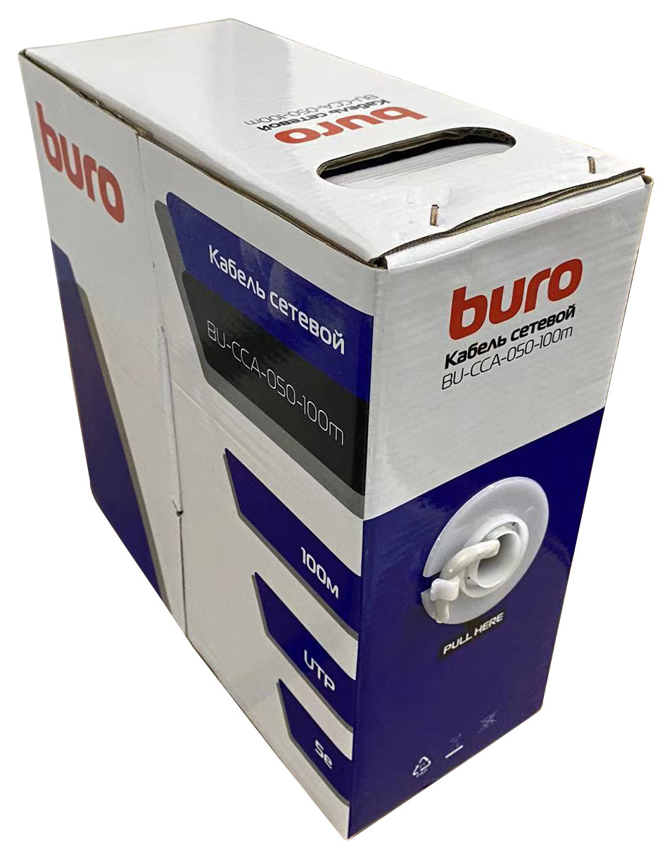 Кабель сетевой Buro BU-CCA-050-100m UTP 4 пары cat5E solid 0.51мм CCA 100м серый